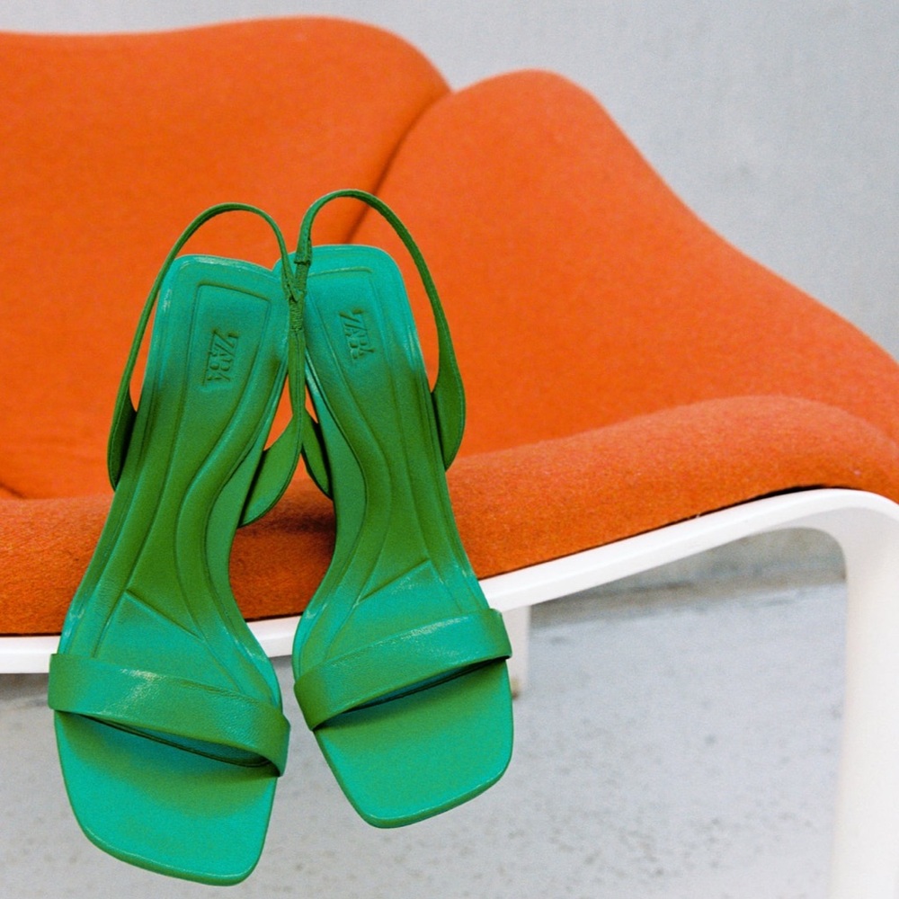 Sling back heeled leather sandals
